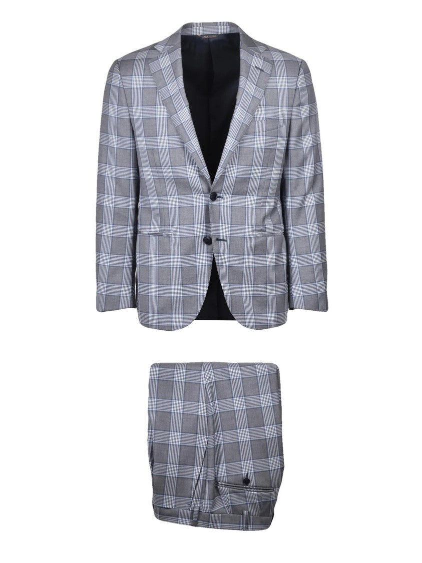 Scuderi Grey Checkered Virgin Wool Tailored Suit