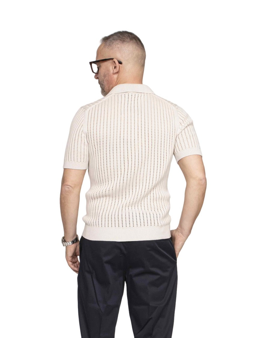 Mauro Ottaviani Textured Vertical Stripe Buttonless Polo Shirt