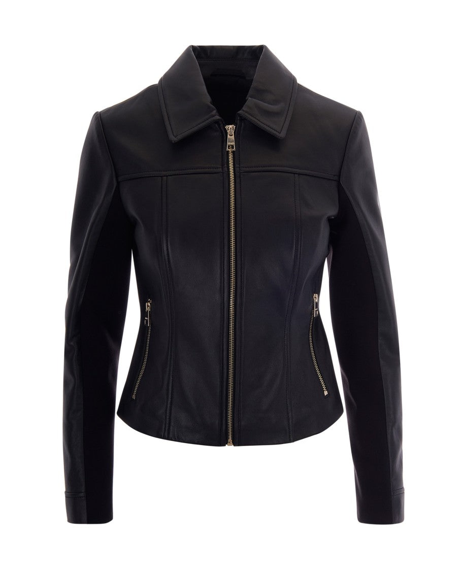 Liu Jo Slim-Fit Genuine Lamb Leather Jacket With Classic Collar And Zipper Closure
