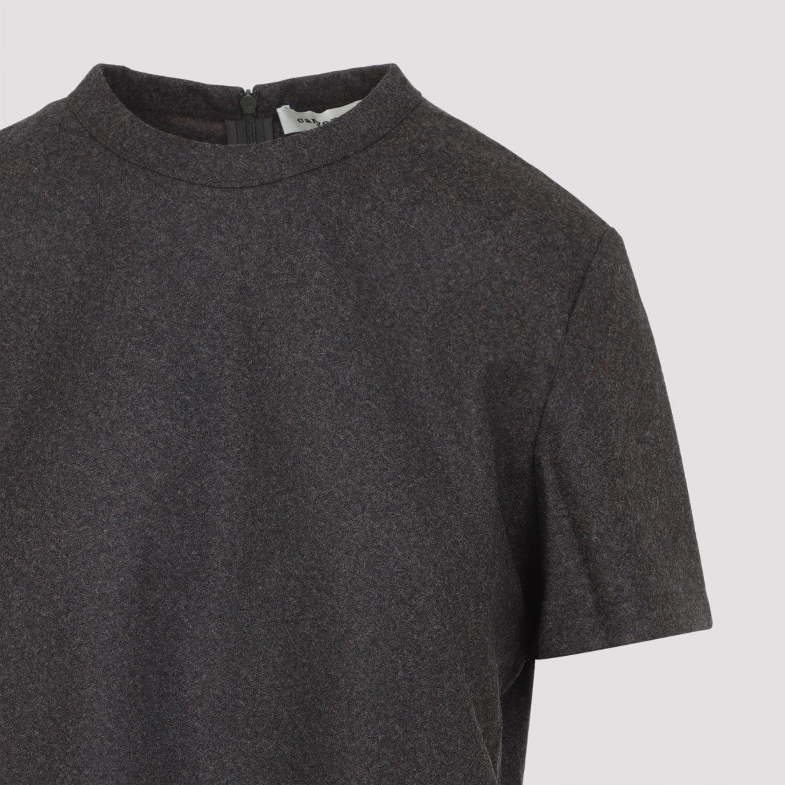 Carven High-Neck Brown Virgin Wool T-Shirt