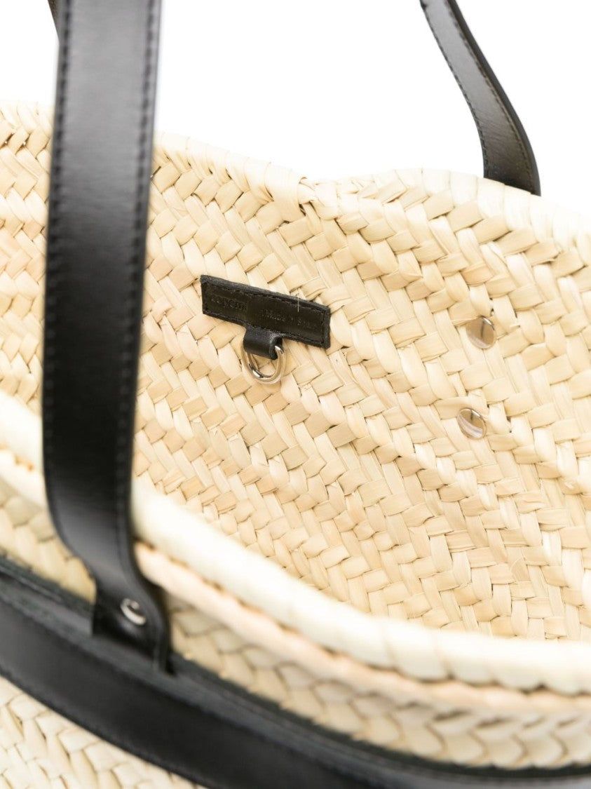 Coperni Beige Woven Basket Leather Handle Bag