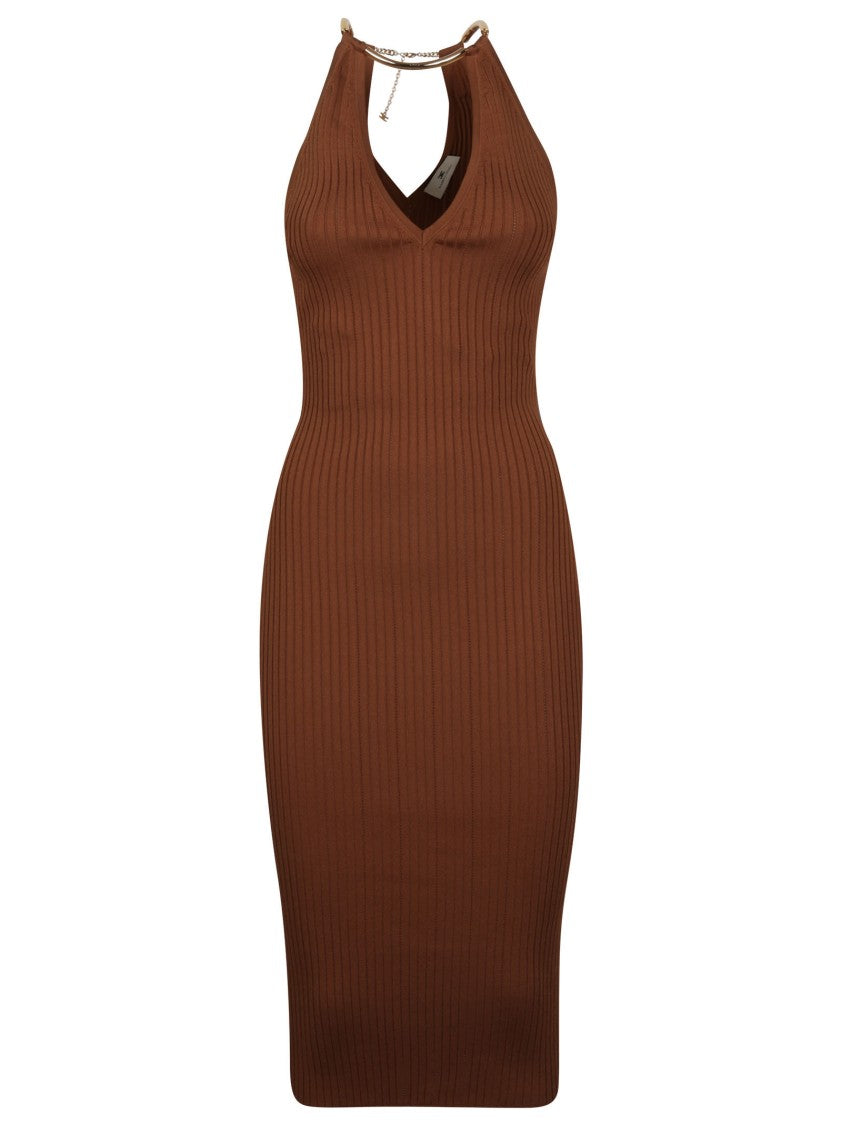 Elisabetta Franchi Sleeveless V Neck Chain Midi Dress