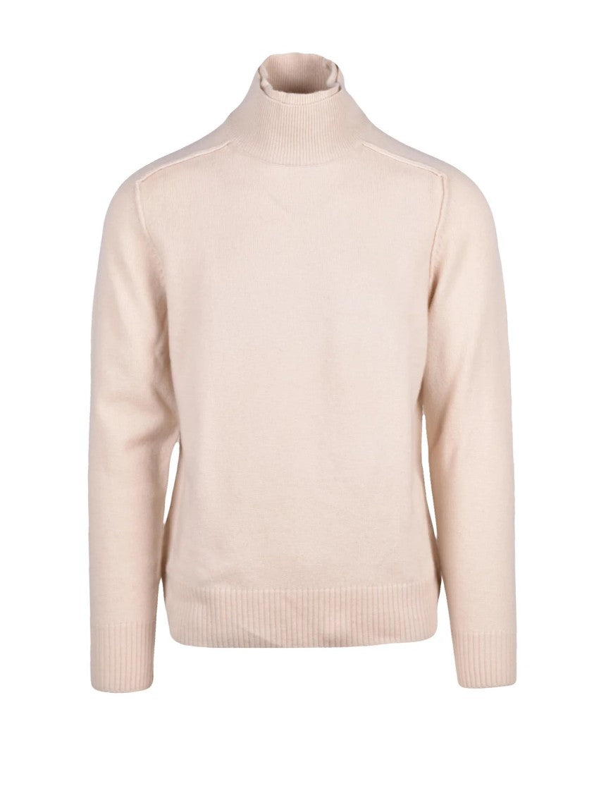 Paolo Pecora Beige Raglan Sleeves Virgin Wool Mock-Neck Sweater