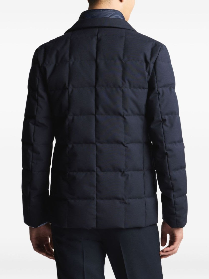 Fay Navy Blue Quilted Down Coat With Stand-Up Collar
