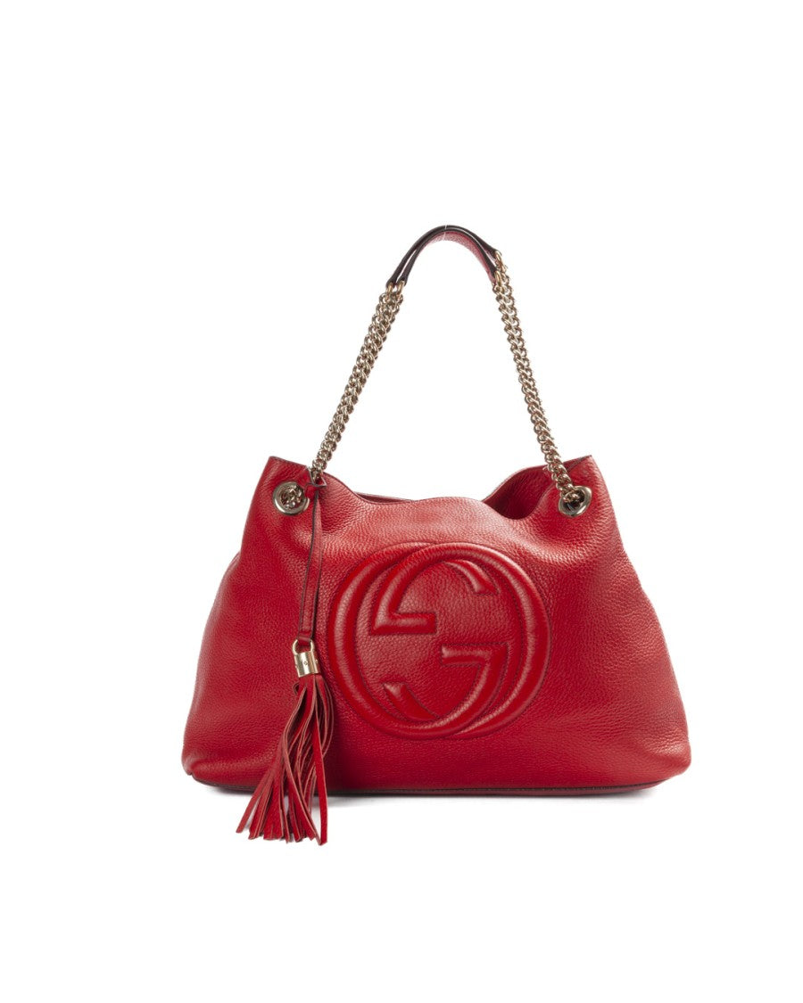 Gucci Small Textured Red Leather Soho Shopper Bag