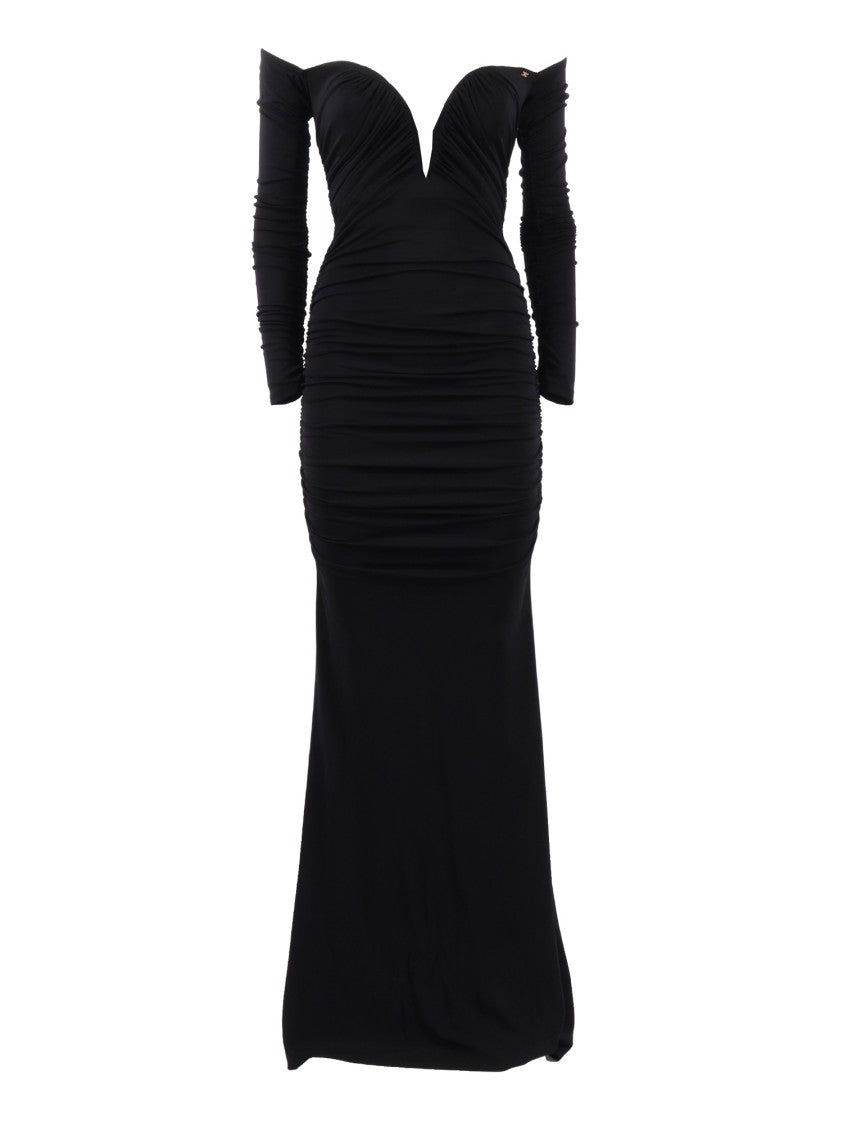 Elisabetta Franchi Off The Shoulder Ruched Maxi Dress