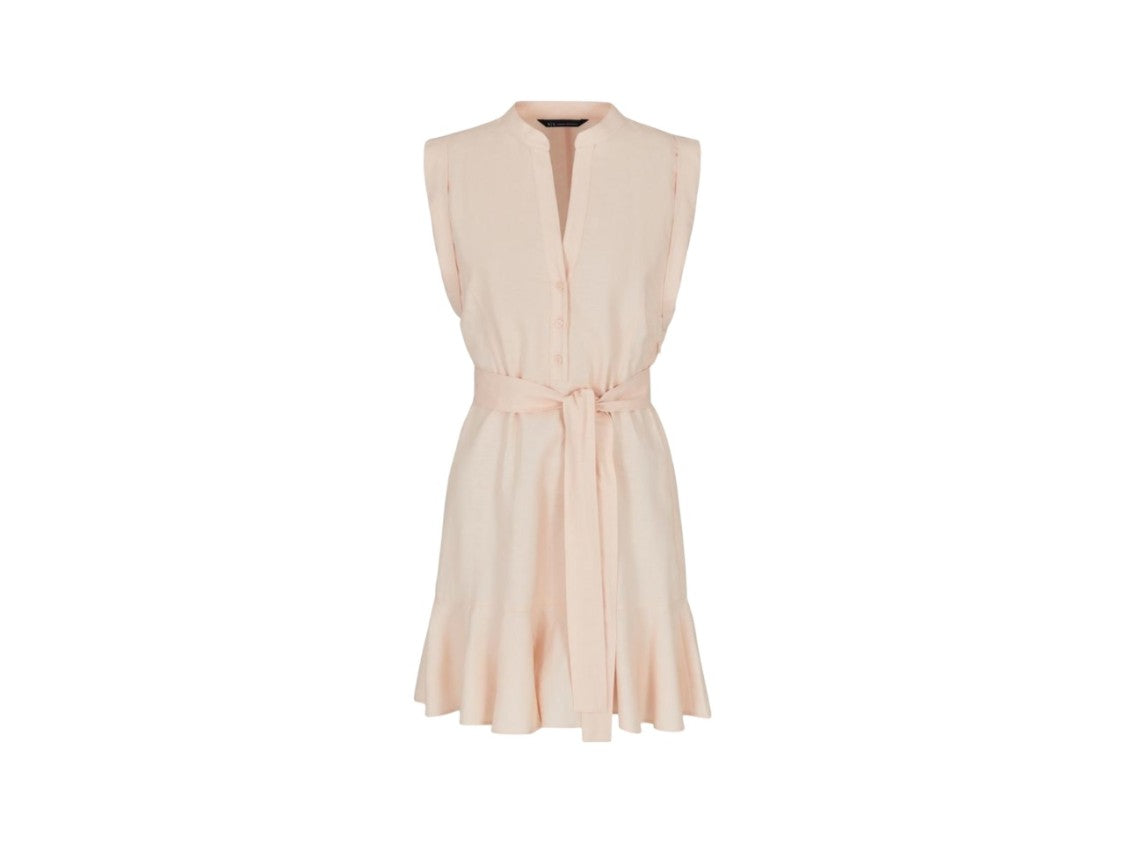 Armani Exchange White Sleeveless Mandarin Collar Flounced Dress