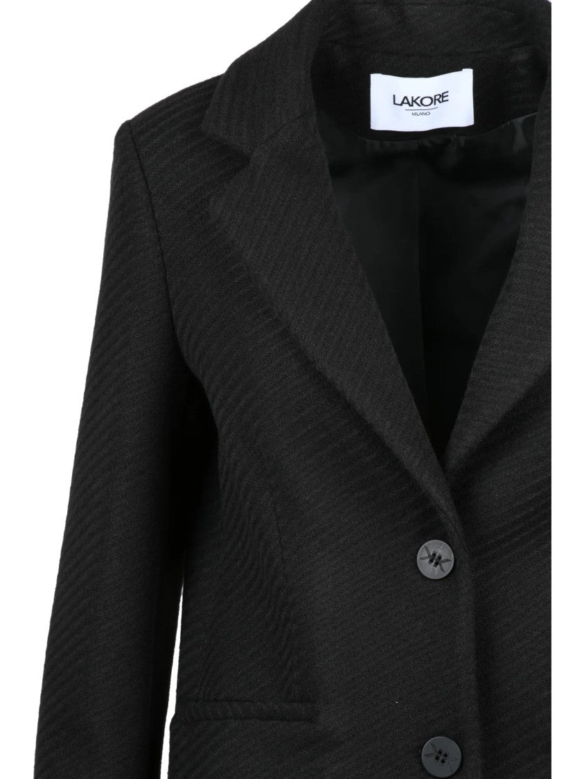 Lakore Black Fitted Wool-Blend Coat