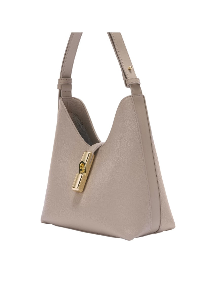 Furla Structured Hobo Bag In Smooth Linen Calfskin Leather