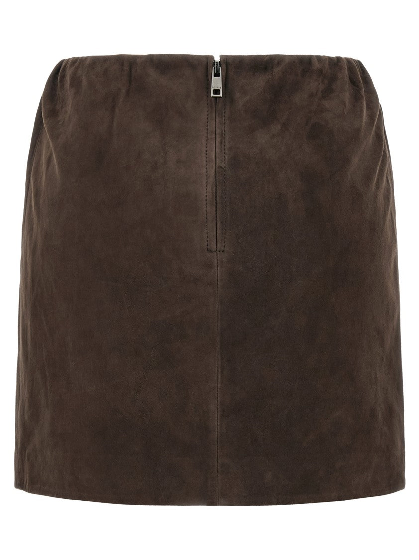 Rotate Birger Christensen Straight Silhouette Brown Suede Mini Skirt