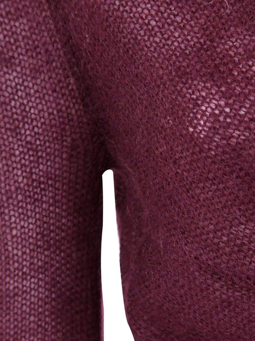 Twin-Set Cropped Bordeaux Sweater With Twisted Front Detail