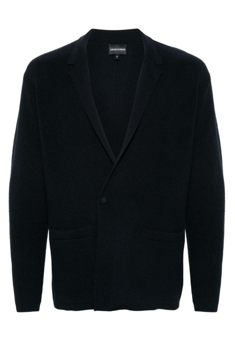 Emporio Armani Virgin Wool And Cotton Blend Jacket With Design