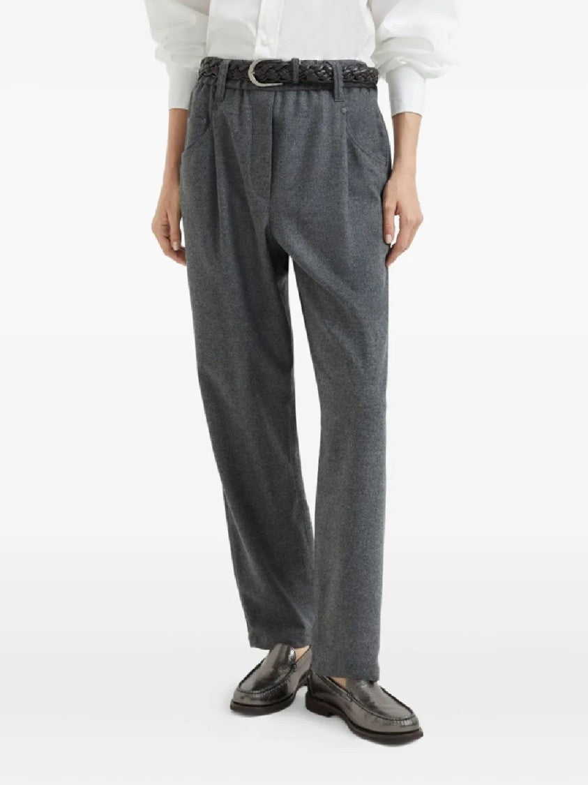 Brunello Cucinelli High-Waisted Trousers With Woven Belt Detail