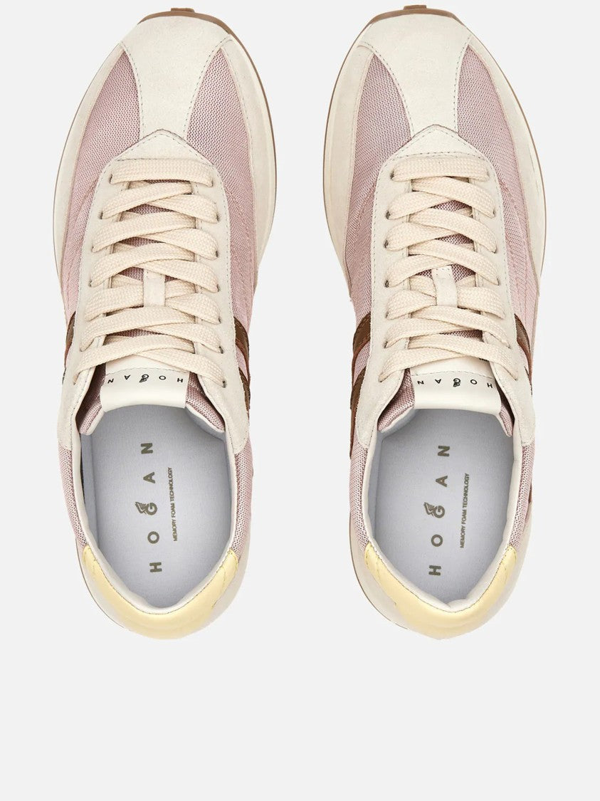 Hogan Beige Suede Mesh Leather Accent Sneakers