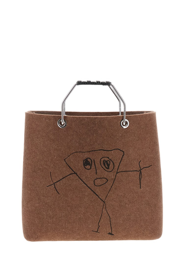 Plan C Brown Pili And Bianca Wool Shopper Tote Bag
