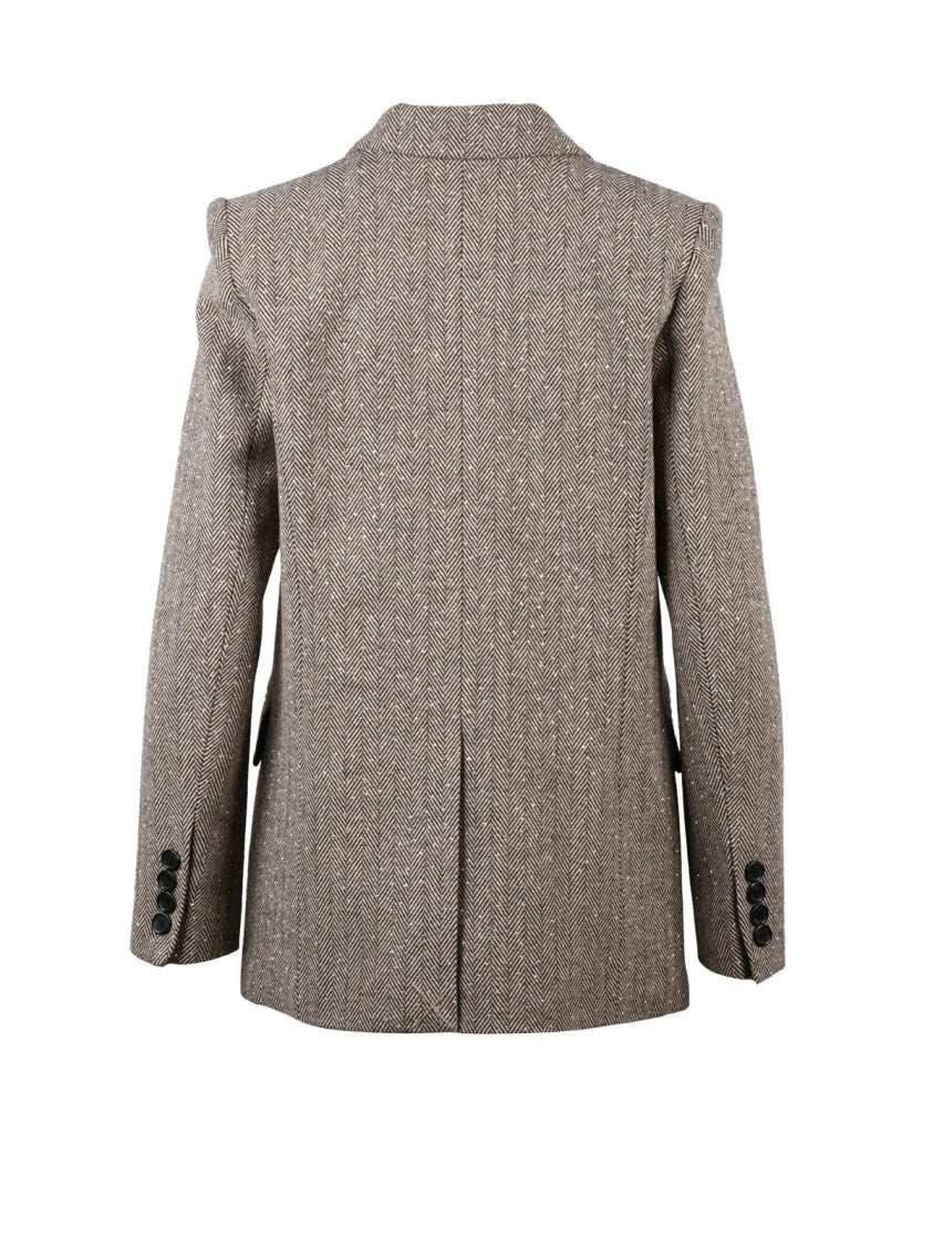 Ermanno Firenze Double-Breasted Herringbone Jacket With Rhinestone Embellishments