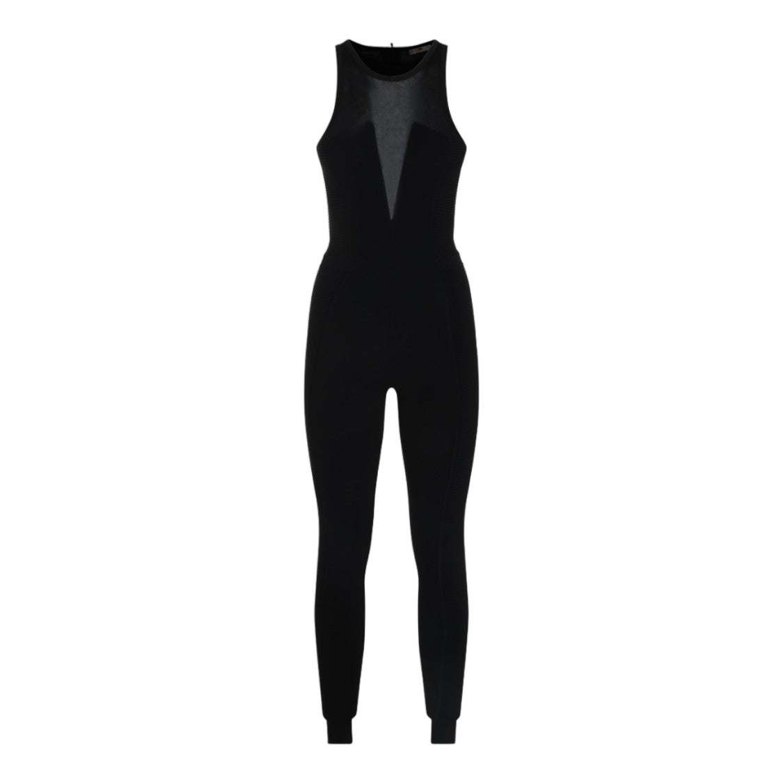 Elisabetta Franchi Sleeveless Black Jumpsuit With Sheer Mesh Panels