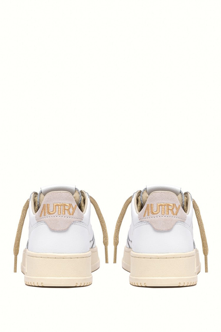 Autry White Medalist Gold Lace Leather Sneakers