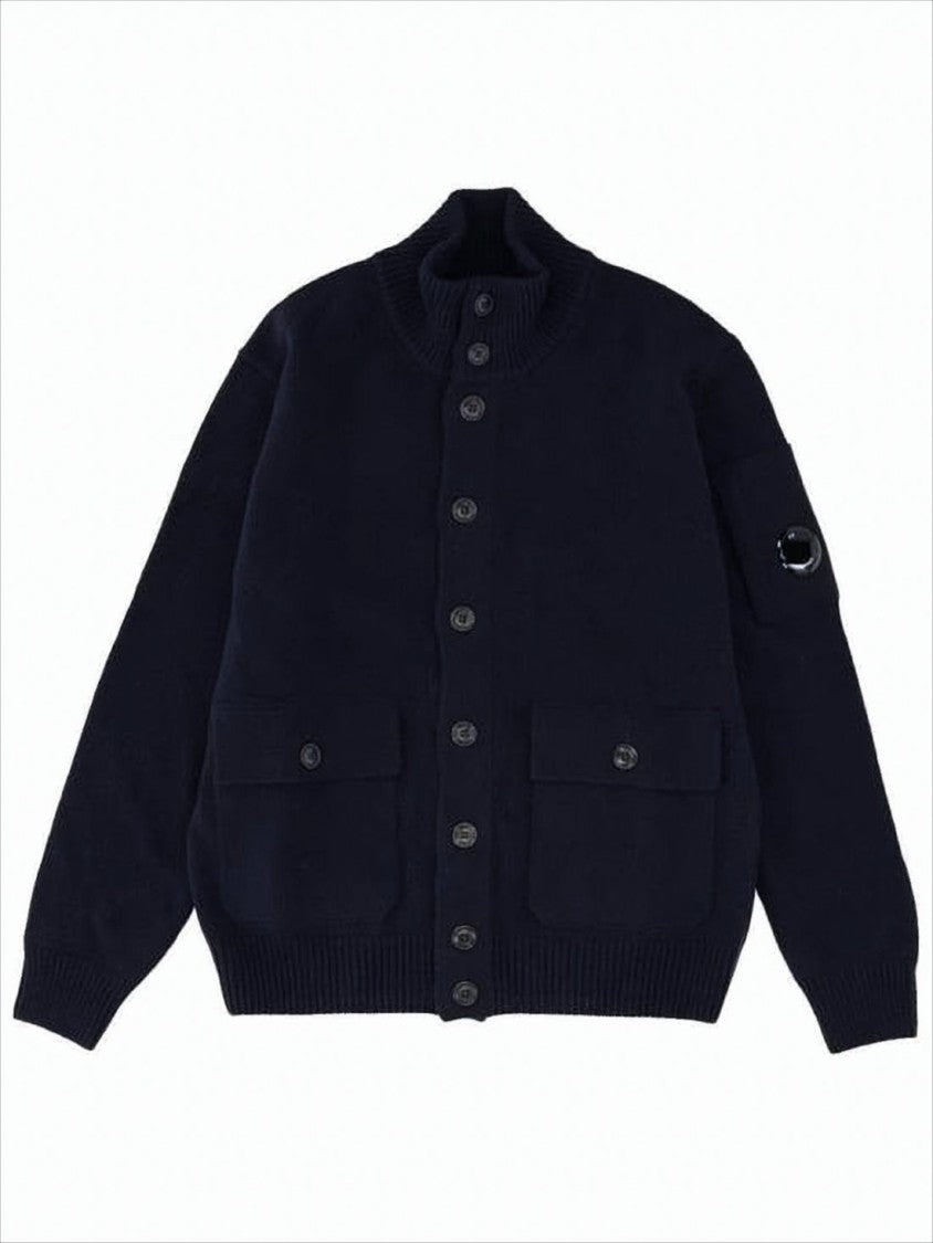 C.P. Company Textured Black Knit Cardigan With Flap Pockets