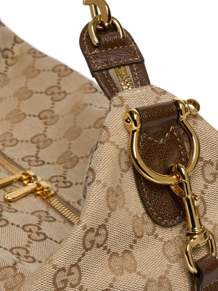 Gucci Beige Monogram Canvas Leather Accent Shoulder Bag