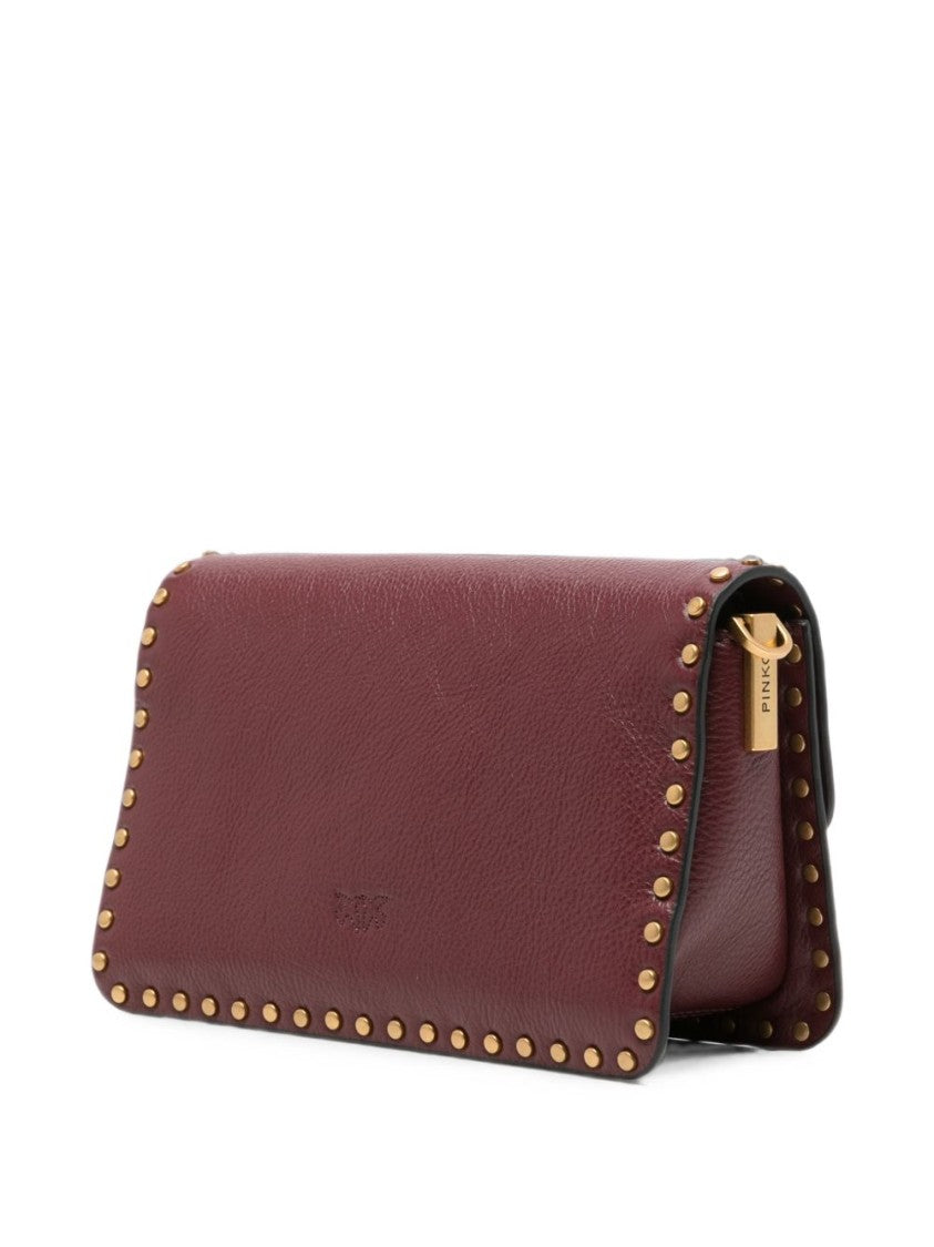Pinko Ribes Small Embellished Studded Leather Shoulder Bag