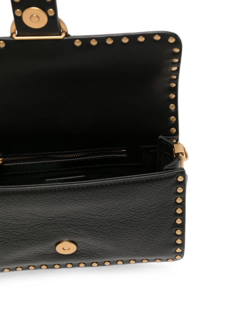 Pinko Black Small Embellished Studded Leather Shoulder Bag