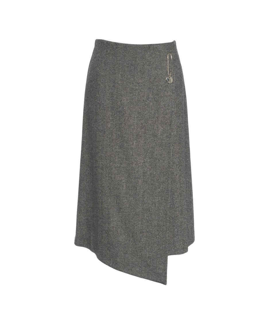 Ottod'ame Midi Skirt With Brooch 'Herringbone Skirt'