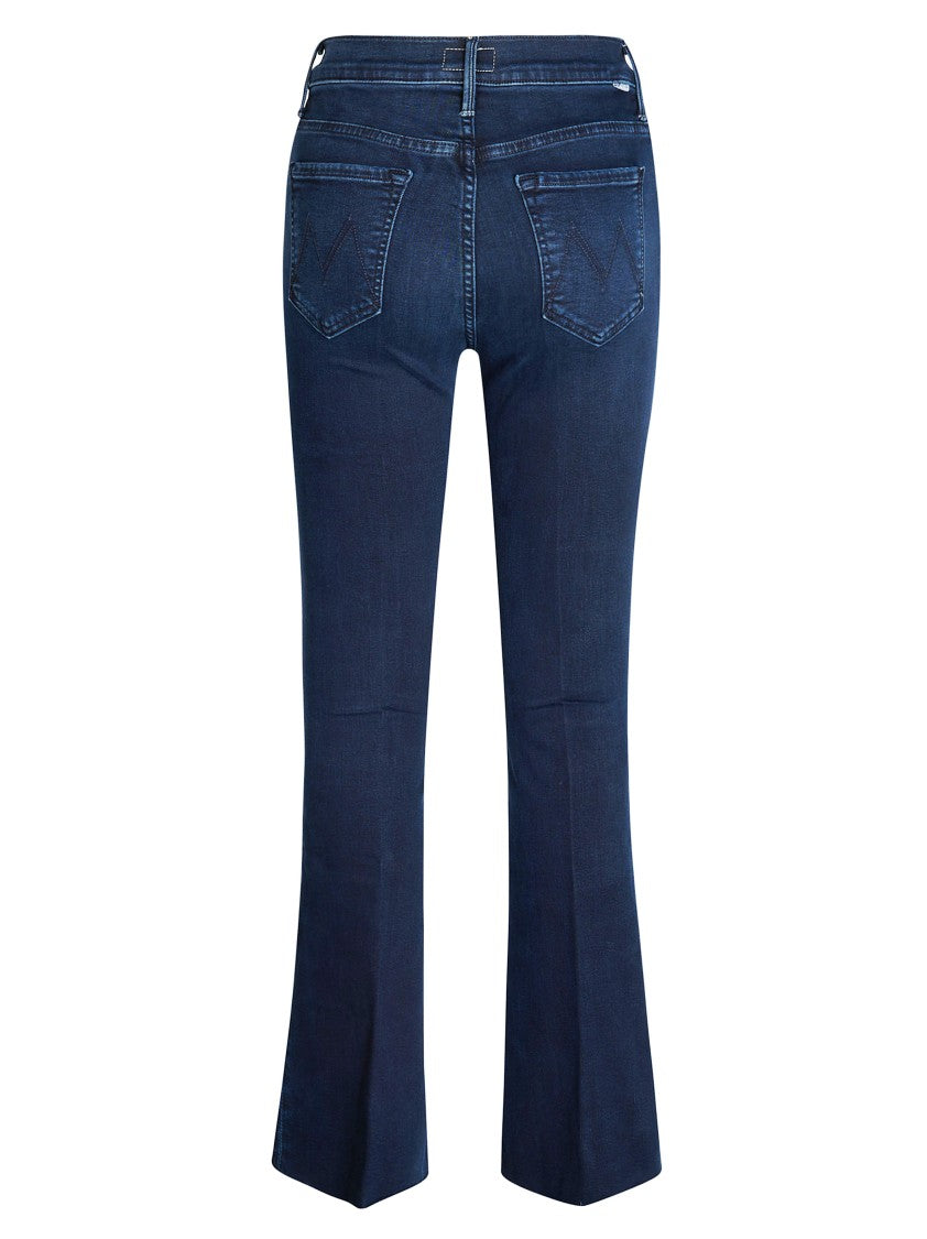 Mother Dark Blue The Weekender Fray Flared Jeans