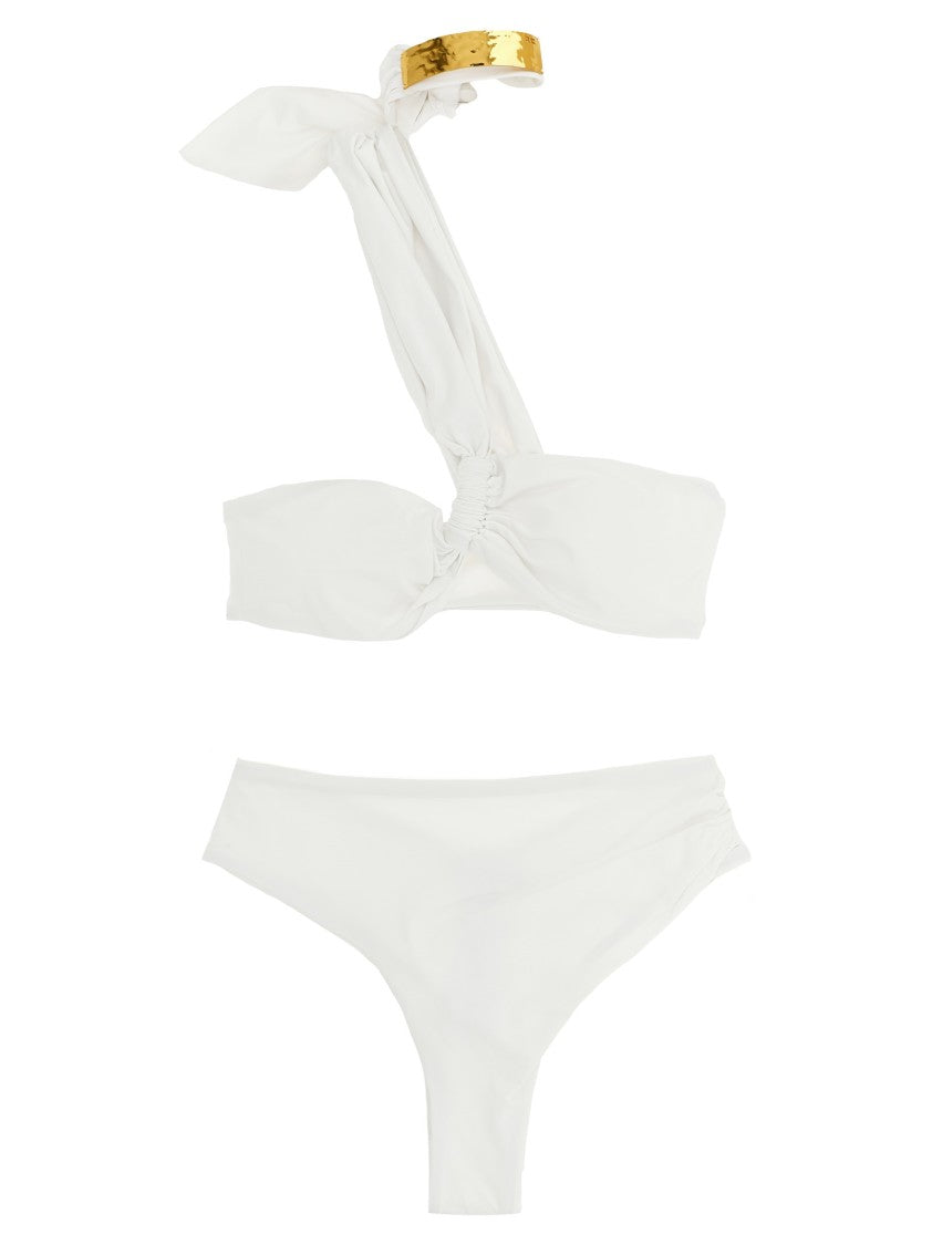 Elisabetta Franchi One-Shoulder Lycra Bikini With Hammered Metal Jewel
