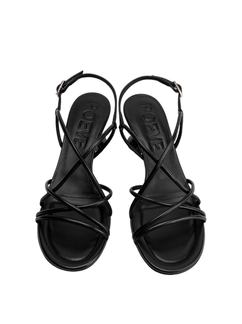 Poeve Sculptural Heel Silver Buckle Leather Sandals