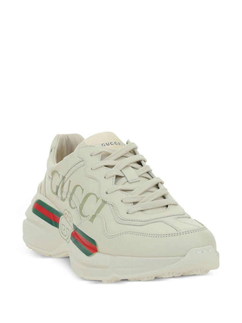 Gucci Ivory Rhyton Leather Logo Low-Top Sneakers