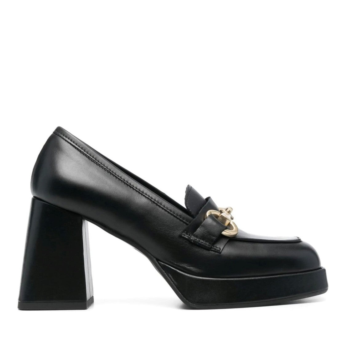 Vamsko Black Edith Leather High-Block Heel Flats