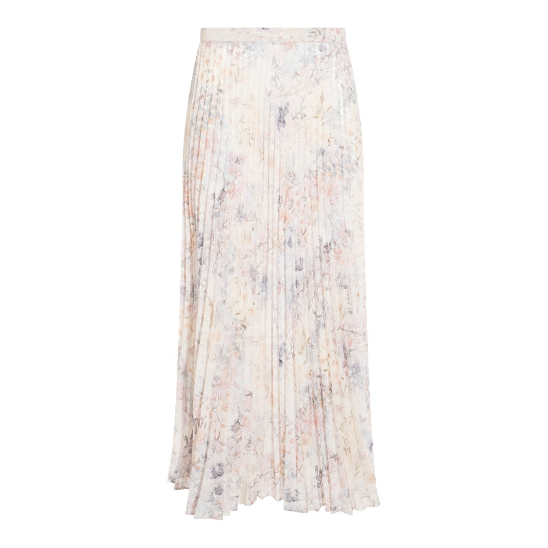 Golden Goose Midi-Length Floral Pleated Skirt With Flared Silhouette