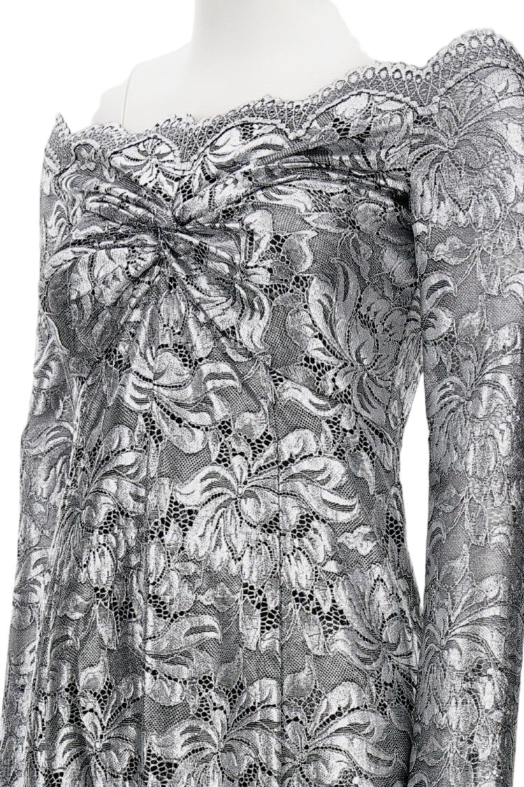 Rabanne Lace Maxi Dress With Boat Neckline And Metallic Finish