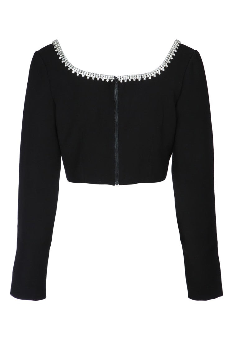 Self-Portrait Cropped Black Top With Square Neckline