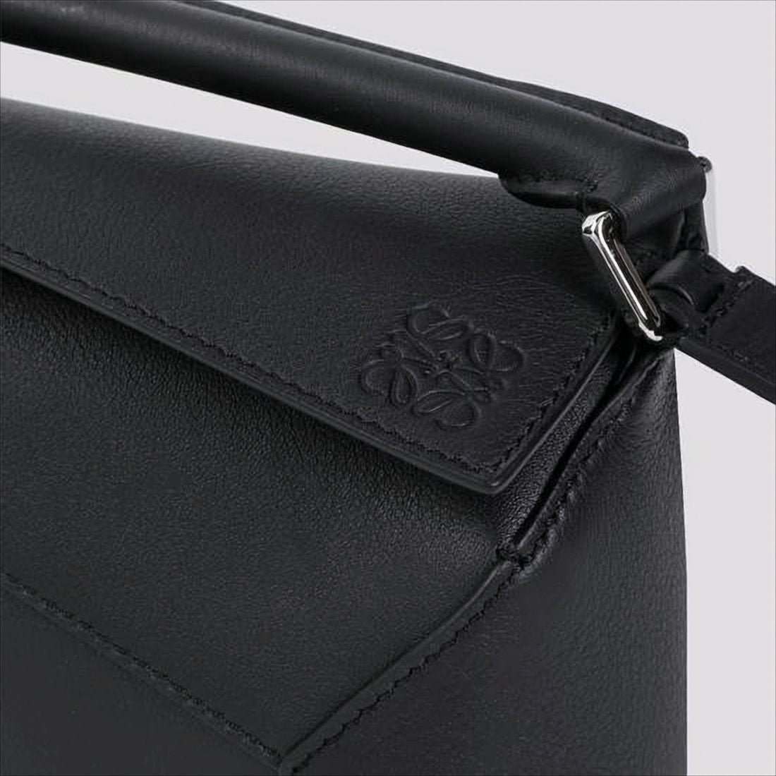 Loewe Structured Black Calf Leather Tote With Detachable Strap