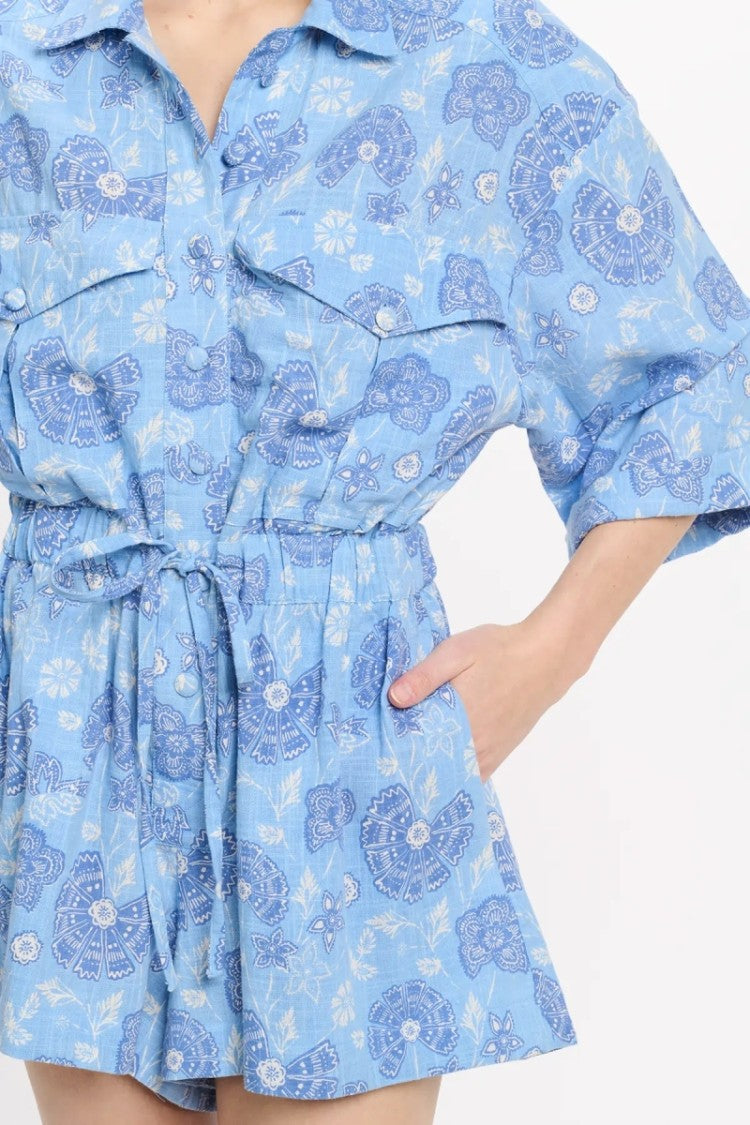 Miss June Rada Kaftan In Blue Cotton Ethnic Print