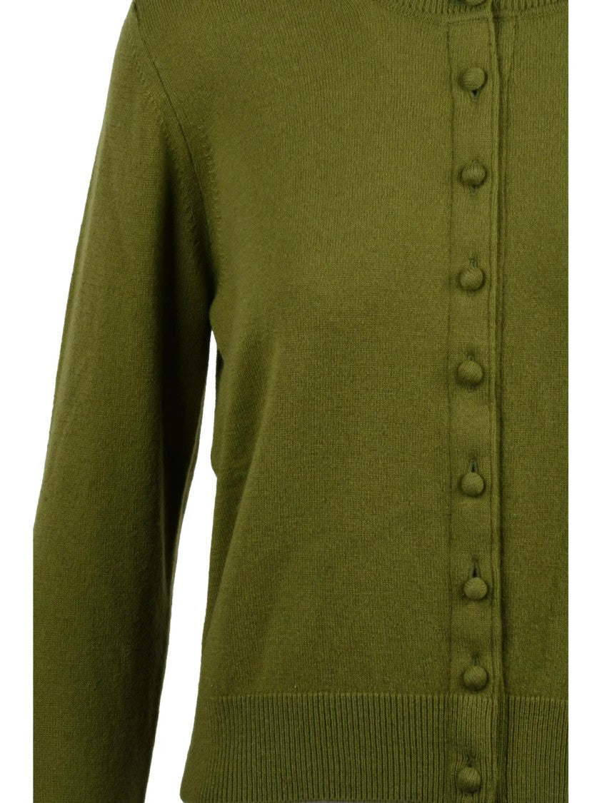 Alpha Studio Pistachio Green Round Neck Wool Cardigan