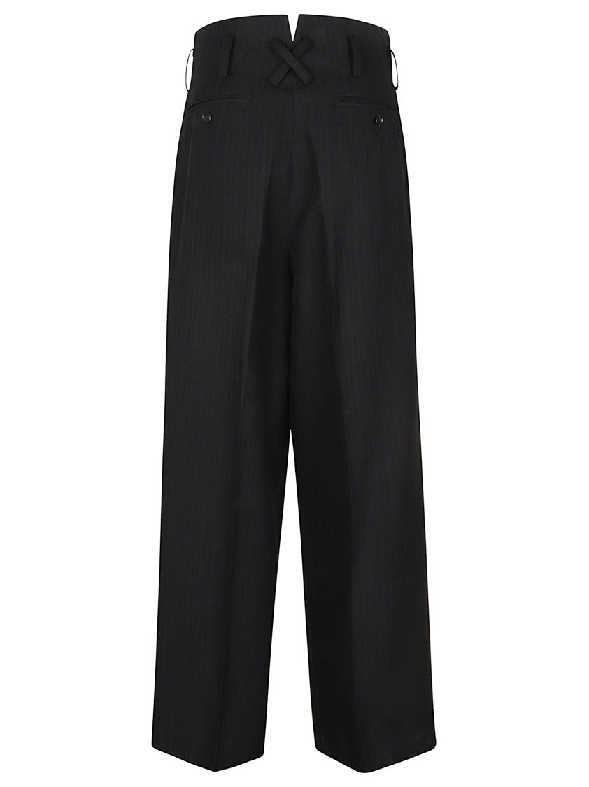 Yohji Yamamoto Wide-Leg Pinstriped Trousers With Double Front Pleats