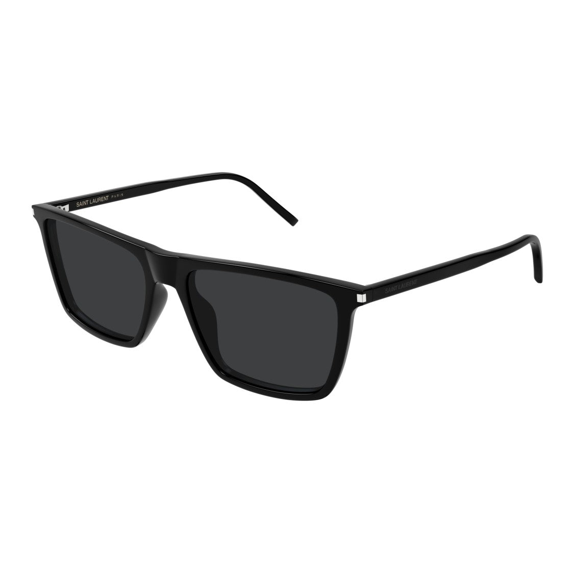Saint Laurent Rectangular Black Sunglasses With Glossy Finish And Metallic Accents