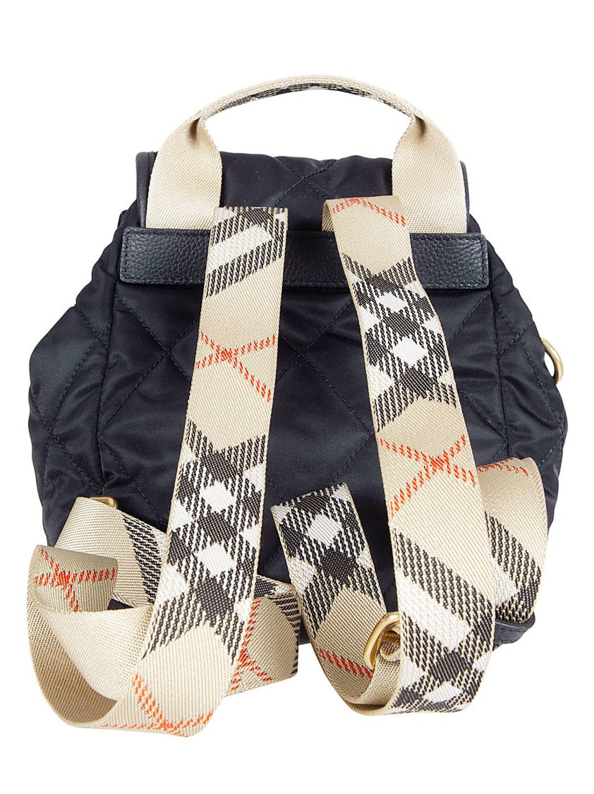 Burberry Quilted Black Nylon Backpack With Equestrian Emblem