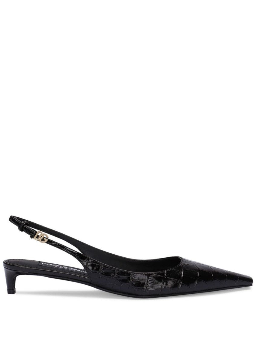 Dolce & Gabbana Pointed Toe Slingback Heels With Crocodile Texture