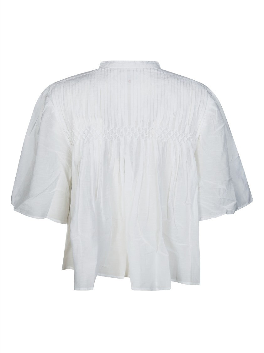 Isabel Marant Étoile Airy White Blouse With Flutter Sleeves And Intricate Smocking