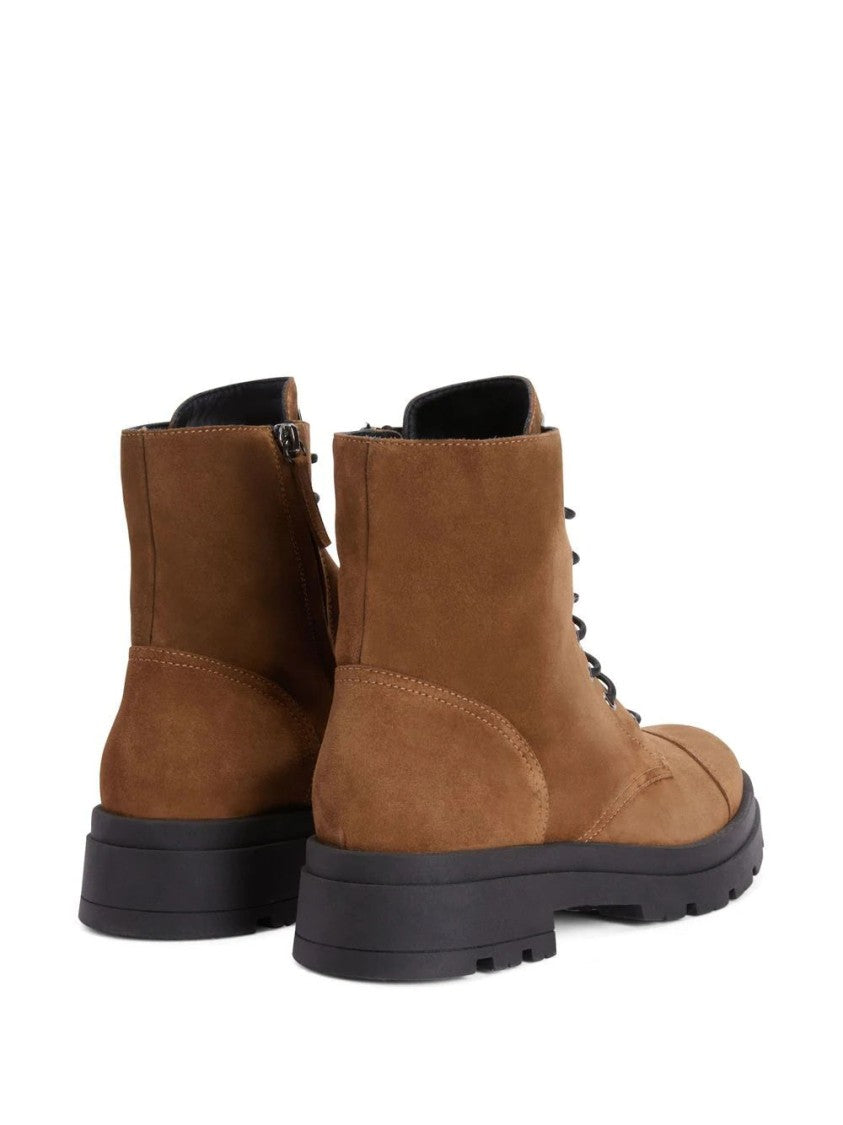 Giuseppe Zanotti Lace-Up Brown Leather Ankle Boots With Side Zipper