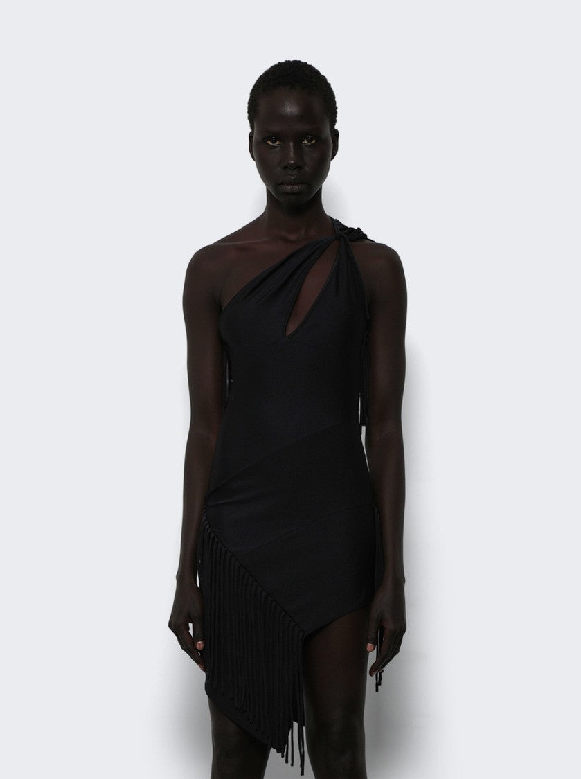 Coperni Asymmetric Fringed Jersey Dress Black