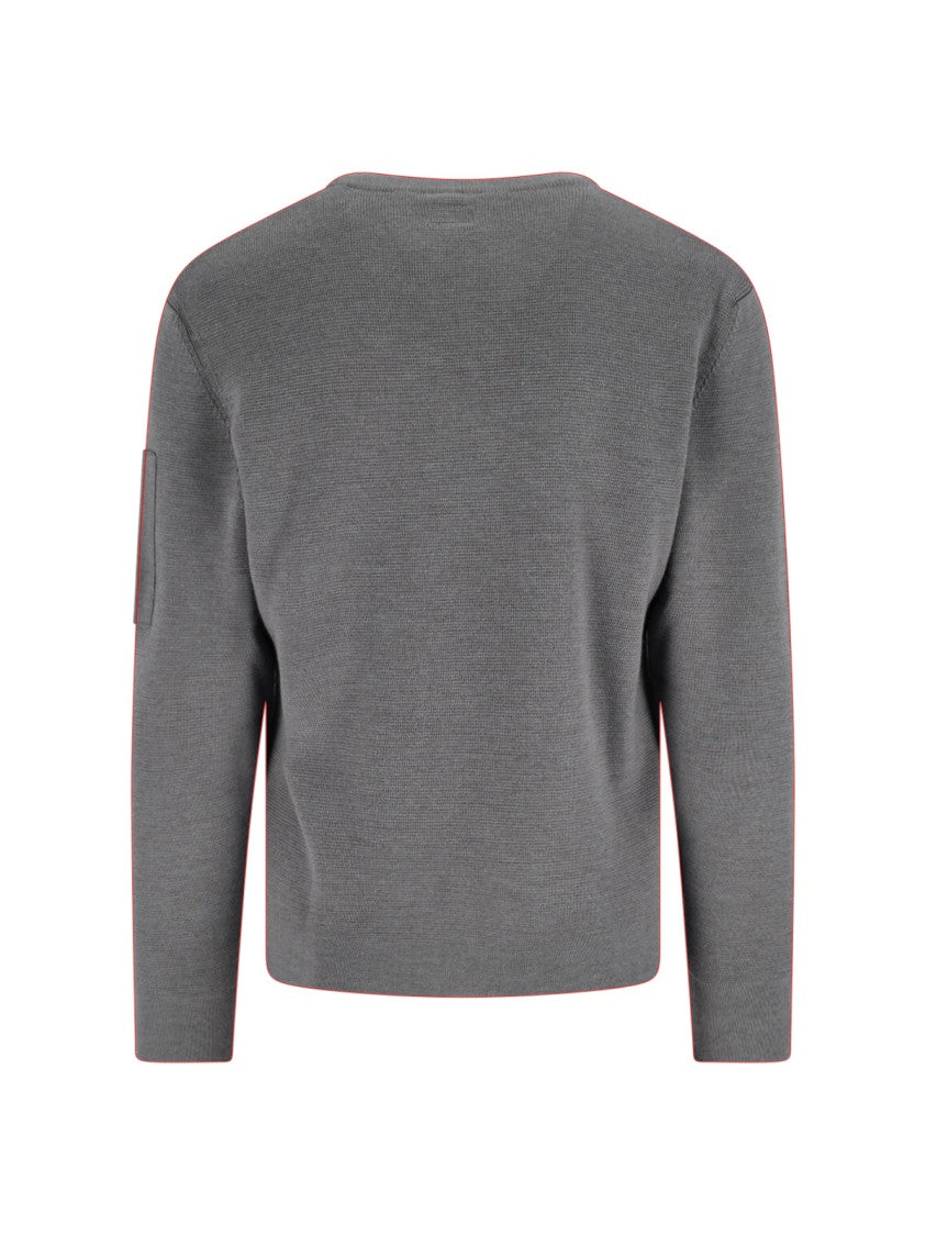 C.P. Company Textured Grey Sweater With Round Neckline And Timeless Design