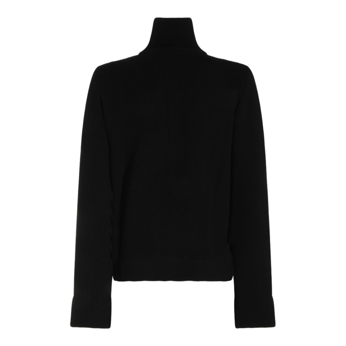 Maison Margiela Black Knitted Sweater With High Ribbed Collar And Silver Zipper Closure