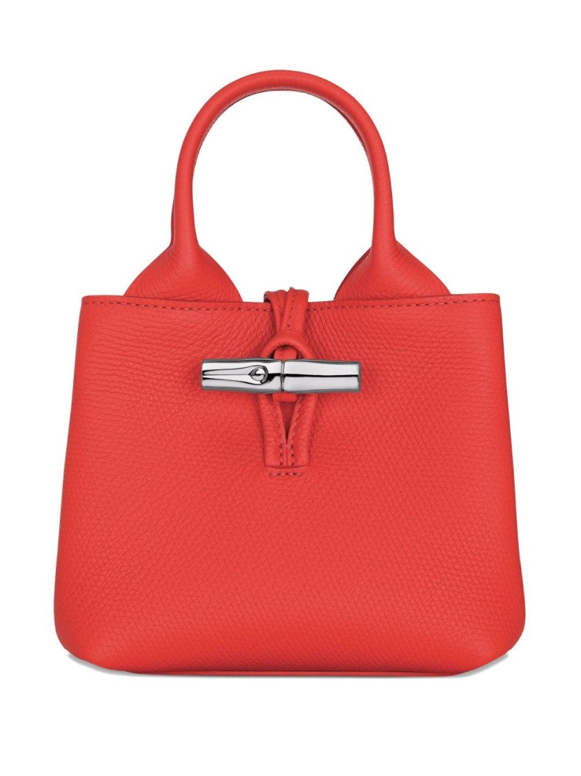 Longchamp Structured Red Handbag With Silver-Tone Clasp