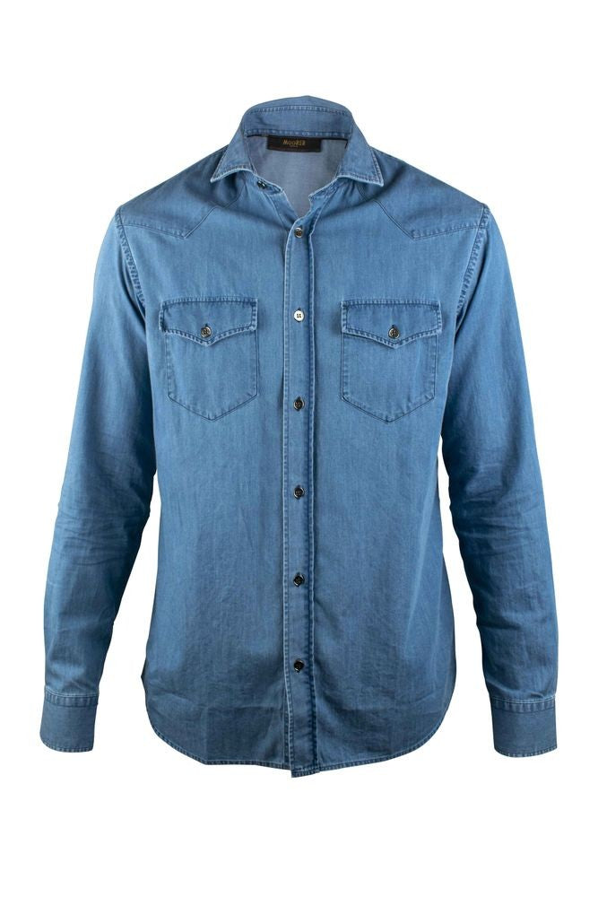 Moorer Denim Shirt With Mother-Of-Pearl Button Closure
