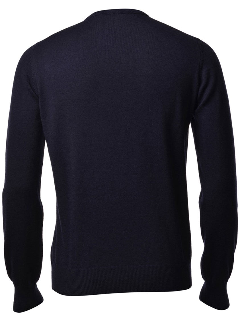 Gran Sasso V-Neck Wool Pullover Sweater With Ribbed Details